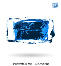 Blue brush stroke and texture. Grunge vector abstract hand - painted element. Underline and border design.