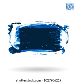 Blue brush stroke and texture. Grunge vector abstract hand - painted element. Underline and border design.