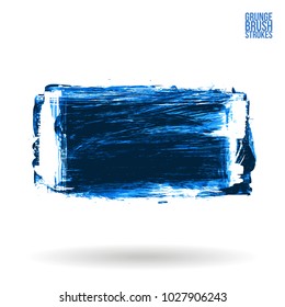 Blue brush stroke and texture. Grunge vector abstract hand - painted element. Underline and border design.