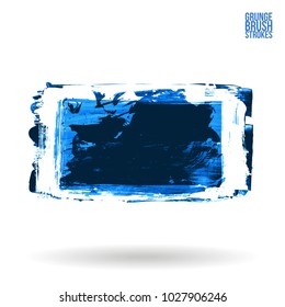 Blue brush stroke and texture. Grunge vector abstract hand - painted element. Underline and border design.