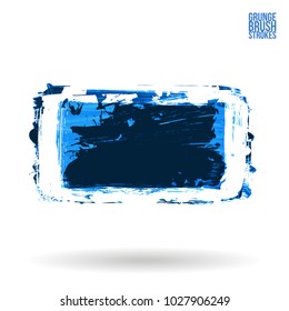 Blue brush stroke and texture. Grunge vector abstract hand - painted element. Underline and border design.