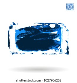 Blue brush stroke and texture. Grunge vector abstract hand - painted element. Underline and border design.