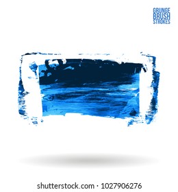 Blue brush stroke and texture. Grunge vector abstract hand - painted element. Underline and border design.