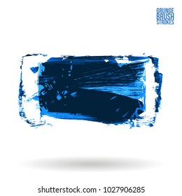 Blue brush stroke and texture. Grunge vector abstract hand - painted element. Underline and border design.