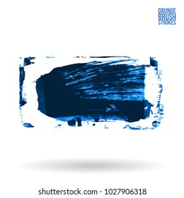 Blue brush stroke and texture. Grunge vector abstract hand - painted element. Underline and border design.