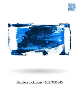 Blue brush stroke and texture. Grunge vector abstract hand - painted element. Underline and border design.