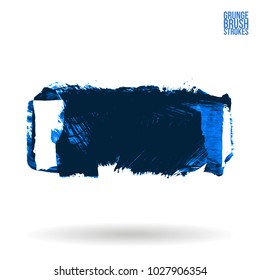 Blue brush stroke and texture. Grunge vector abstract hand - painted element. Underline and border design.