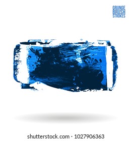 Blue brush stroke and texture. Grunge vector abstract hand - painted element. Underline and border design.