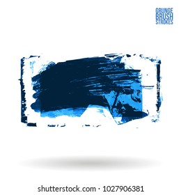 Blue brush stroke and texture. Grunge vector abstract hand - painted element. Underline and border design.