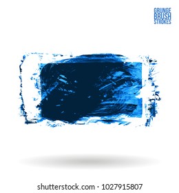 Blue brush stroke and texture. Grunge vector abstract hand - painted element. Underline and border design.