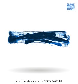 Blue brush stroke and texture. Grunge vector abstract hand - painted element. Underline and border design.