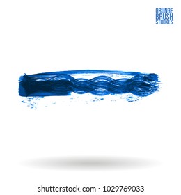 Blue brush stroke and texture. Grunge vector abstract hand - painted element. Underline and border design.