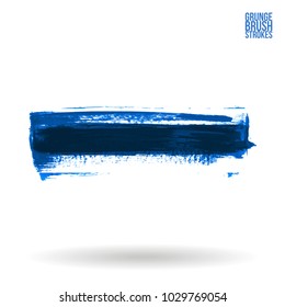 Blue brush stroke and texture. Grunge vector abstract hand - painted element. Underline and border design.