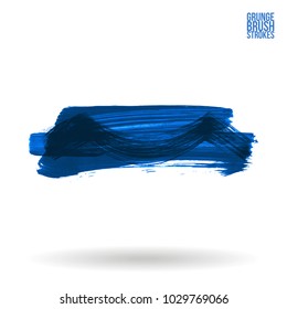 Blue brush stroke and texture. Grunge vector abstract hand - painted element. Underline and border design.