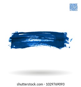 Blue brush stroke and texture. Grunge vector abstract hand - painted element. Underline and border design.