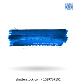 Blue brush stroke and texture. Grunge vector abstract hand - painted element. Underline and border design.