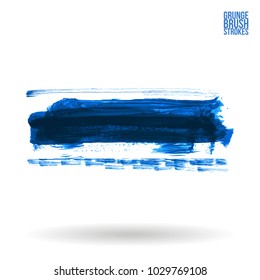 Blue brush stroke and texture. Grunge vector abstract hand - painted element. Underline and border design.
