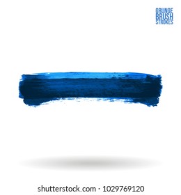 Blue brush stroke and texture. Grunge vector abstract hand - painted element. Underline and border design.