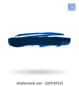 Blue brush stroke and texture. Grunge vector abstract hand - painted element. Underline and border design.