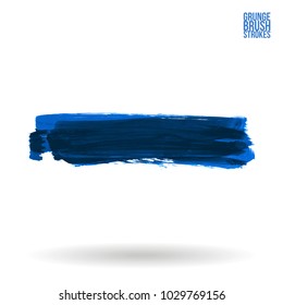 Blue brush stroke and texture. Grunge vector abstract hand - painted element. Underline and border design.