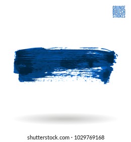 Blue brush stroke and texture. Grunge vector abstract hand - painted element. Underline and border design.