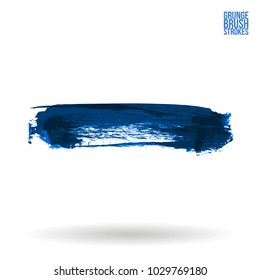 Blue brush stroke and texture. Grunge vector abstract hand - painted element. Underline and border design.