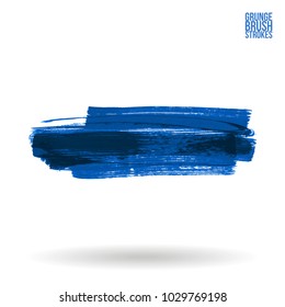 Blue brush stroke and texture. Grunge vector abstract hand - painted element. Underline and border design.