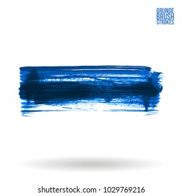 Blue brush stroke and texture. Grunge vector abstract hand - painted element. Underline and border design.