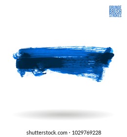 Blue brush stroke and texture. Grunge vector abstract hand - painted element. Underline and border design.