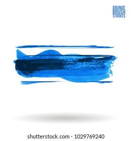 Blue brush stroke and texture. Grunge vector abstract hand - painted element. Underline and border design.