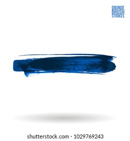 Blue brush stroke and texture. Grunge vector abstract hand - painted element. Underline and border design.