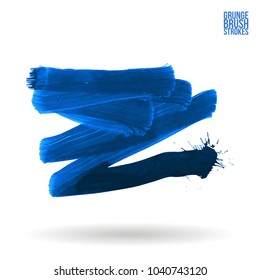 Blue brush stroke and texture. Grunge vector abstract hand - painted element. Underline and border design.