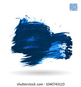Blue brush stroke and texture. Grunge vector abstract hand - painted element. Underline and border design.