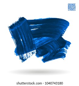 Blue brush stroke and texture. Grunge vector abstract hand - painted element. Underline and border design.