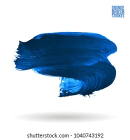 Blue brush stroke and texture. Grunge vector abstract hand - painted element. Underline and border design.