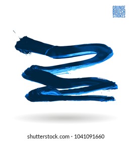 Blue brush stroke and texture. Grunge vector abstract hand - painted element. Underline and border design.