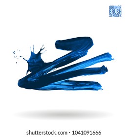 Blue brush stroke and texture. Grunge vector abstract hand - painted element. Underline and border design.