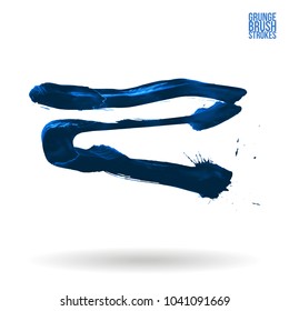 Blue brush stroke and texture. Grunge vector abstract hand - painted element. Underline and border design.