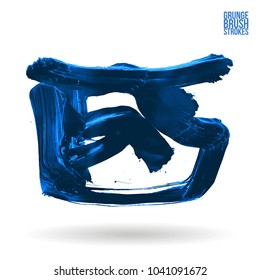 Blue brush stroke and texture. Grunge vector abstract hand - painted element. Underline and border design.