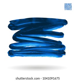 Blue brush stroke and texture. Grunge vector abstract hand - painted element. Underline and border design.