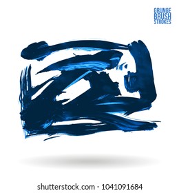 Blue brush stroke and texture. Grunge vector abstract hand - painted element. Underline and border design.