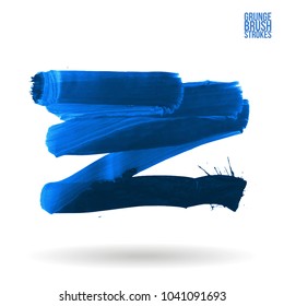 Blue brush stroke and texture. Grunge vector abstract hand - painted element. Underline and border design.