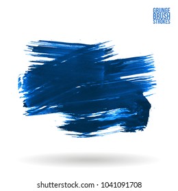 Blue brush stroke and texture. Grunge vector abstract hand - painted element. Underline and border design.