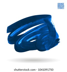 Blue brush stroke and texture. Grunge vector abstract hand - painted element. Underline and border design.