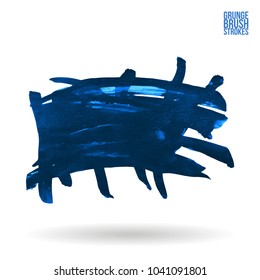 Blue brush stroke and texture. Grunge vector abstract hand - painted element. Underline and border design.