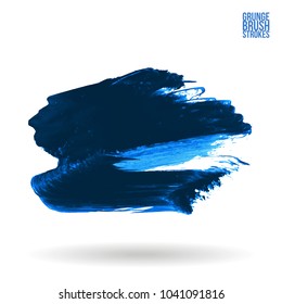 Blue brush stroke and texture. Grunge vector abstract hand - painted element. Underline and border design.