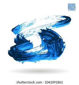 Blue brush stroke and texture. Grunge vector abstract hand - painted element. Underline and border design.