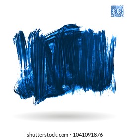 Blue brush stroke and texture. Grunge vector abstract hand - painted element. Underline and border design.