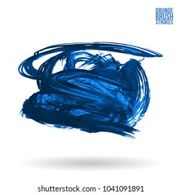 Blue brush stroke and texture. Grunge vector abstract hand - painted element. Underline and border design.