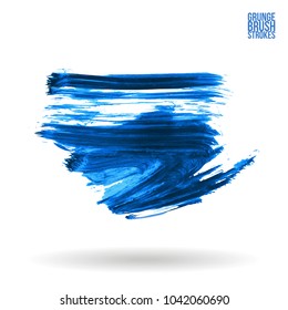 Blue brush stroke and texture. Grunge vector abstract hand - painted element. Underline and border design.